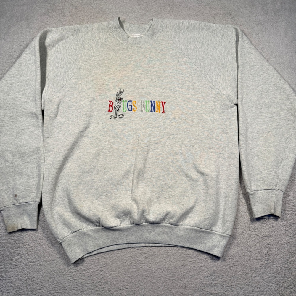Vintage Fruit of the Loom Bugs Bunny Sweatshirt Gray Embroidered Crewneck XL